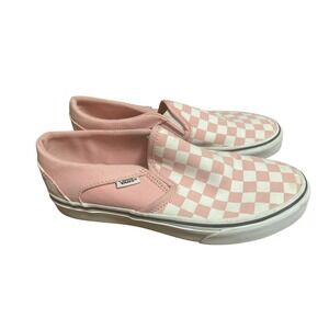 Vans Women's Classic Slip-On Pink White Checkerboard Canvas Sneakers 7.5
